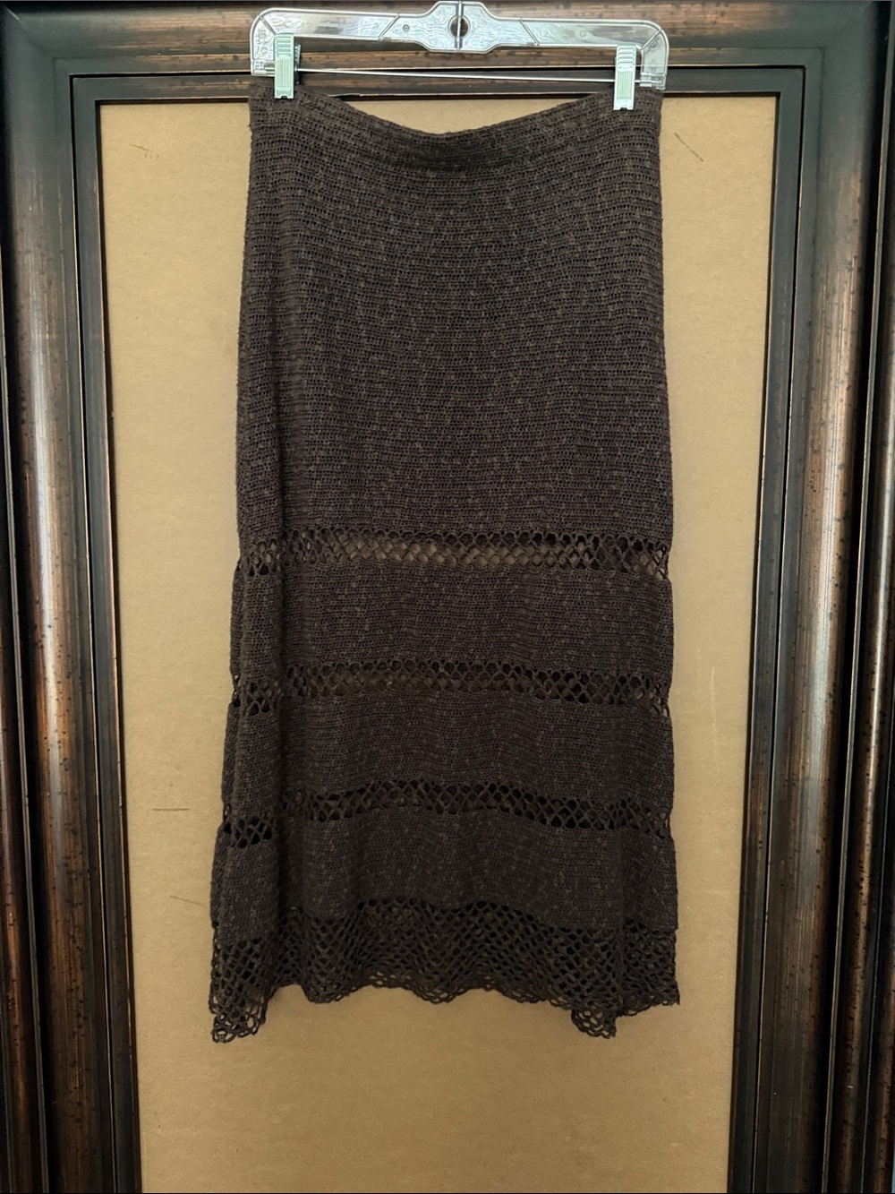 NWT Theory Brown Knit Skirt with Sheer Crochet Panels Maxi Skirt